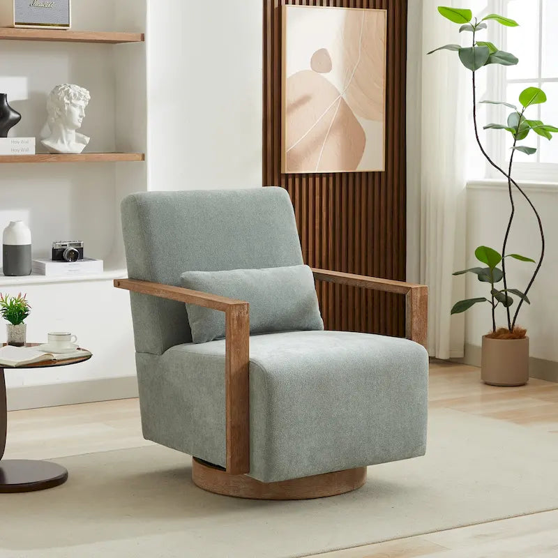 Fauteuil d'appoint pivotant en mélange de lin vert pâle