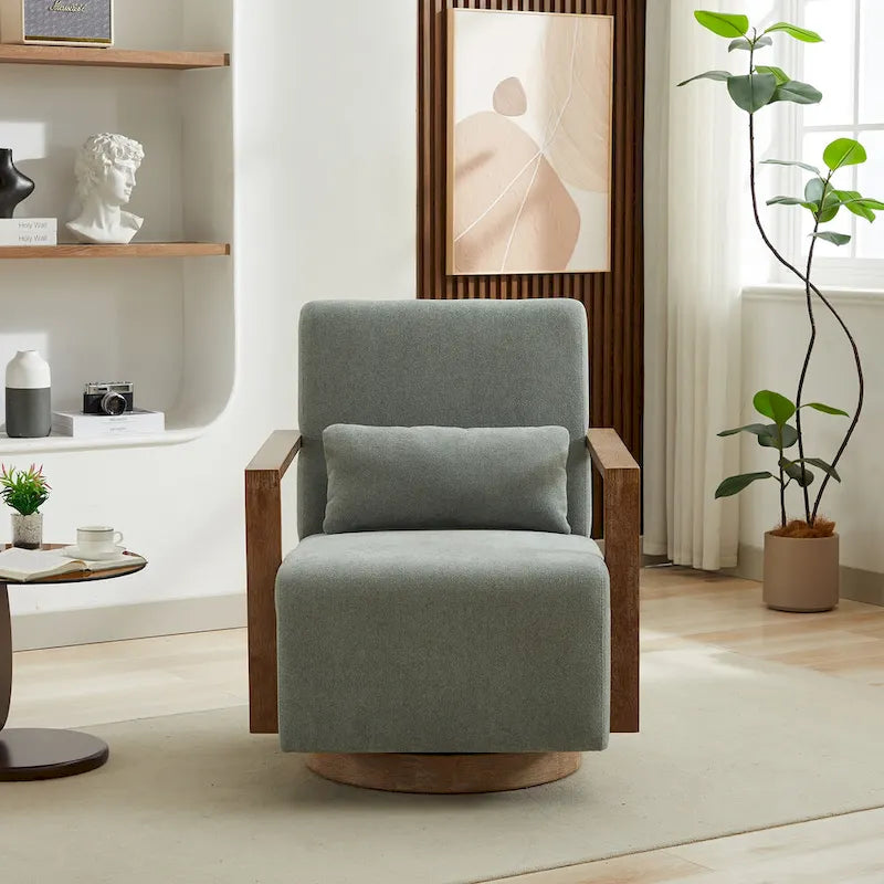 Fauteuil d'appoint pivotant en mélange de lin vert pâle