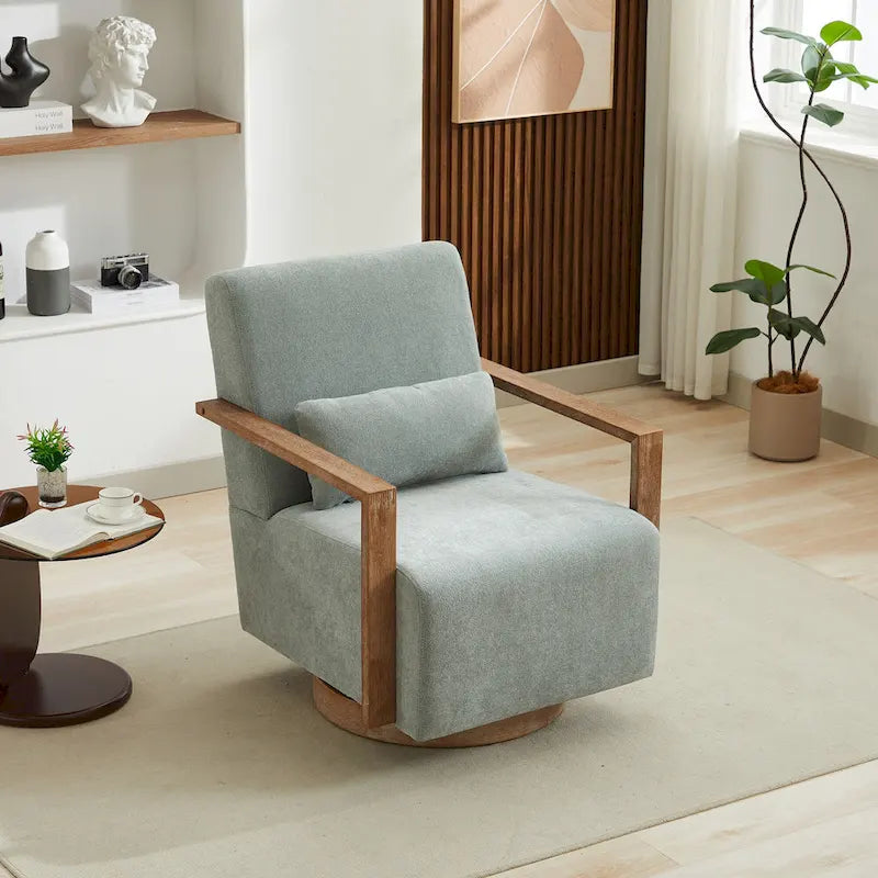 Fauteuil d'appoint pivotant en mélange de lin vert pâle