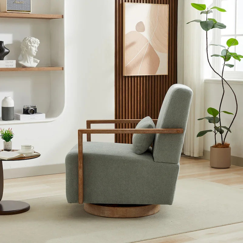 Fauteuil d'appoint pivotant en mélange de lin vert pâle