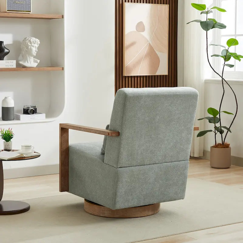 Fauteuil d'appoint pivotant en mélange de lin vert pâle