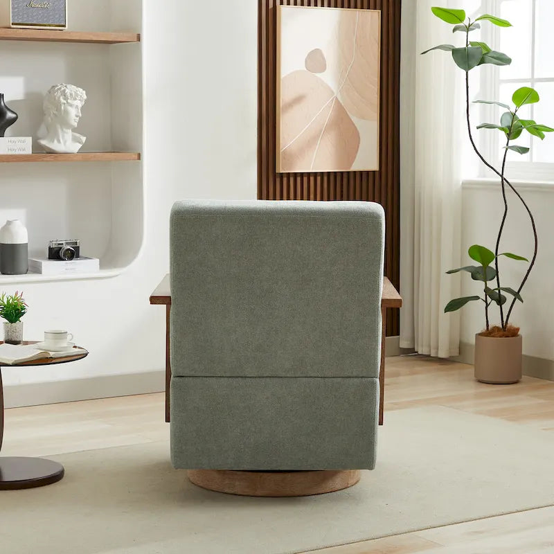 Fauteuil d'appoint pivotant en mélange de lin vert pâle