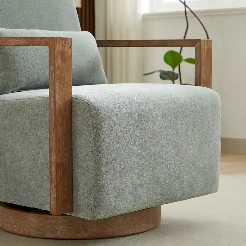 Fauteuil d'appoint pivotant en mélange de lin vert pâle