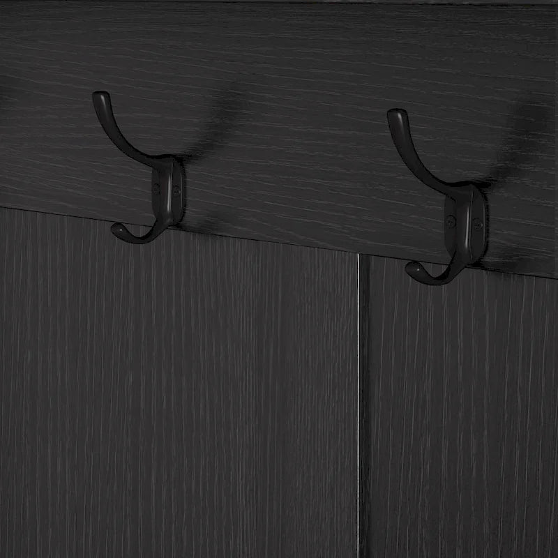 Porte-manteau d'entrée avec banc rembourré, patère, étagères de rangement et panneau perforé
