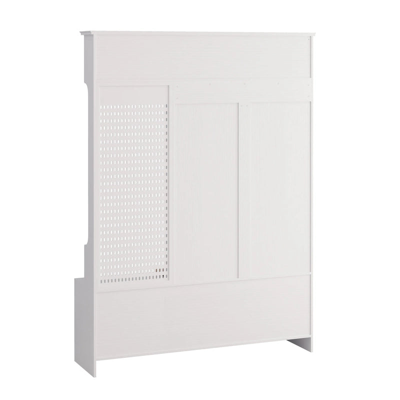 Porte-manteau d'entrée avec banc rembourré, patère, étagères de rangement et panneau perforé