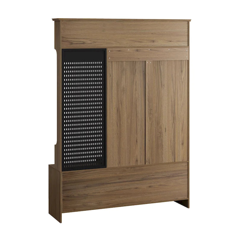 Porte-manteau d'entrée avec banc rembourré, patère, étagères de rangement et panneau perforé