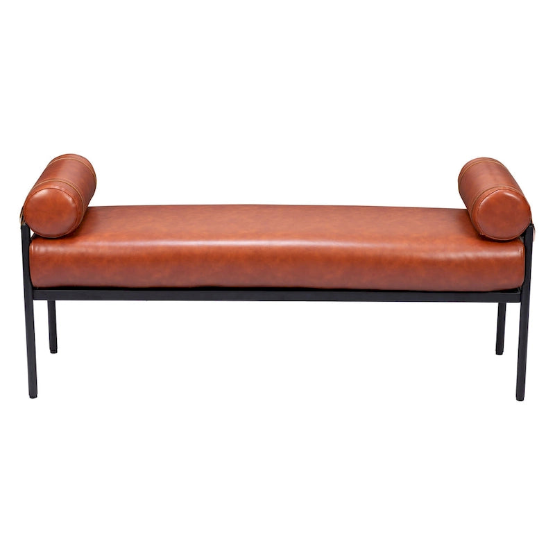 Banc rembourré en similicuir marron de 56 po - 55,9 po x 24,8 po x 16,1 po