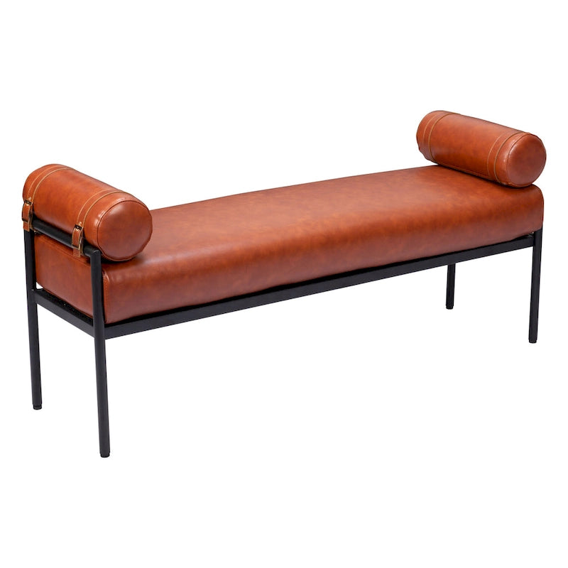 Banc rembourré en similicuir marron de 56 po - 55,9 po x 24,8 po x 16,1 po