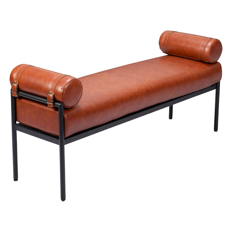 Banc rembourré en similicuir marron de 56 po - 55,9 po x 24,8 po x 16,1 po