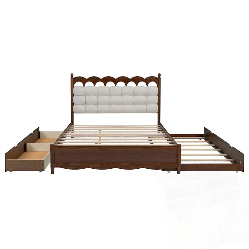 Lit plateforme de rangement en bois avec 2 grands tiroirs et lit gigogne