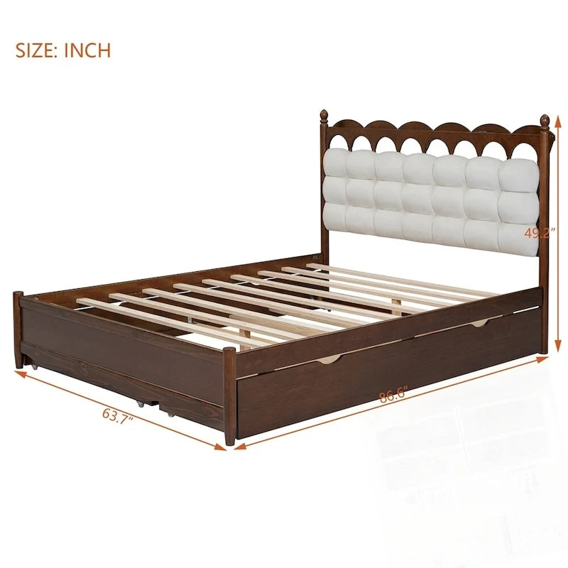 Lit plateforme de rangement en bois avec 2 grands tiroirs et lit gigogne