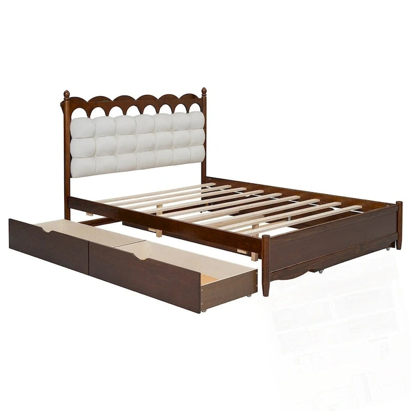 Lit plateforme de rangement en bois avec 2 grands tiroirs et lit gigogne