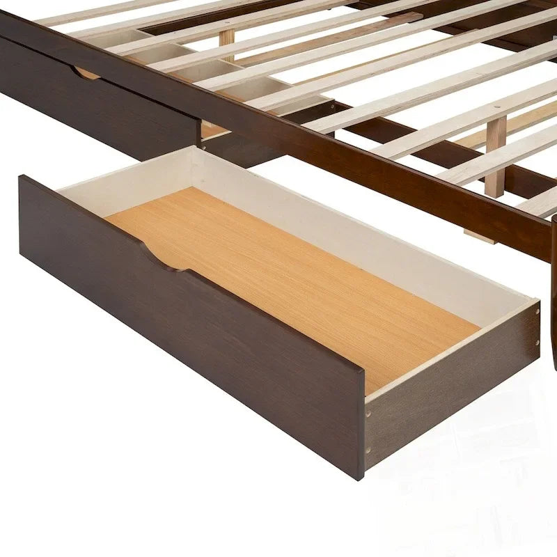 Lit plateforme de rangement en bois avec 2 grands tiroirs et lit gigogne