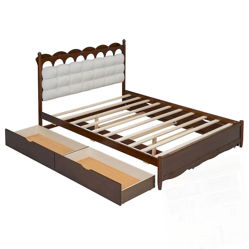 Lit plateforme de rangement en bois avec 2 grands tiroirs et lit gigogne