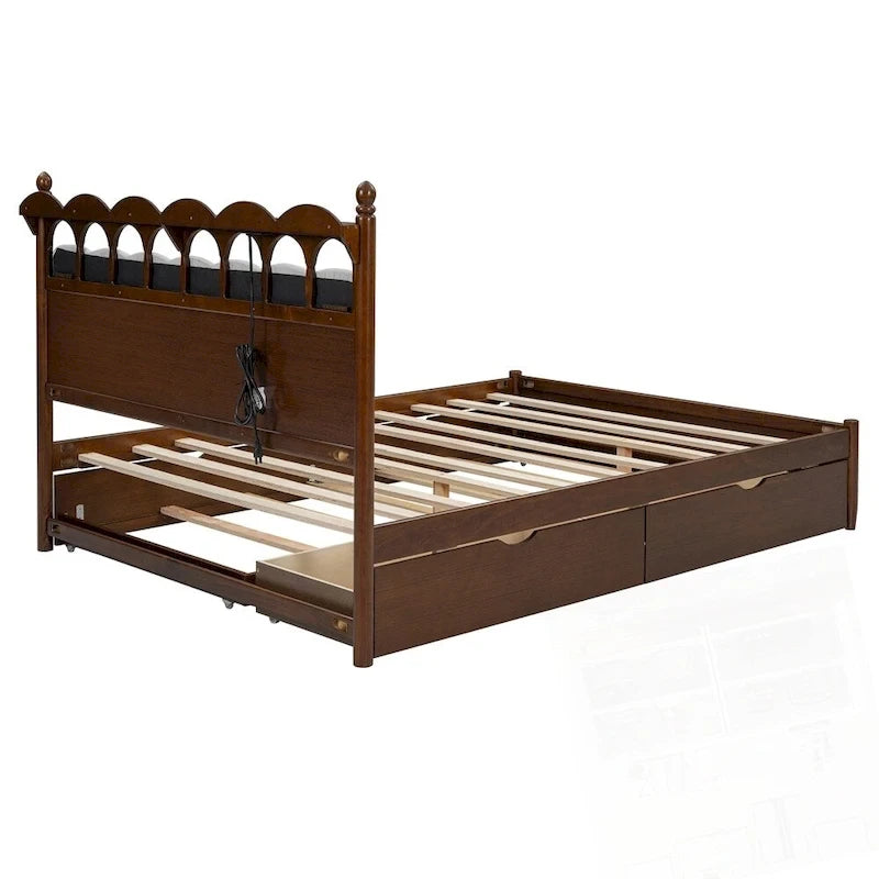 Lit plateforme de rangement en bois avec 2 grands tiroirs et lit gigogne