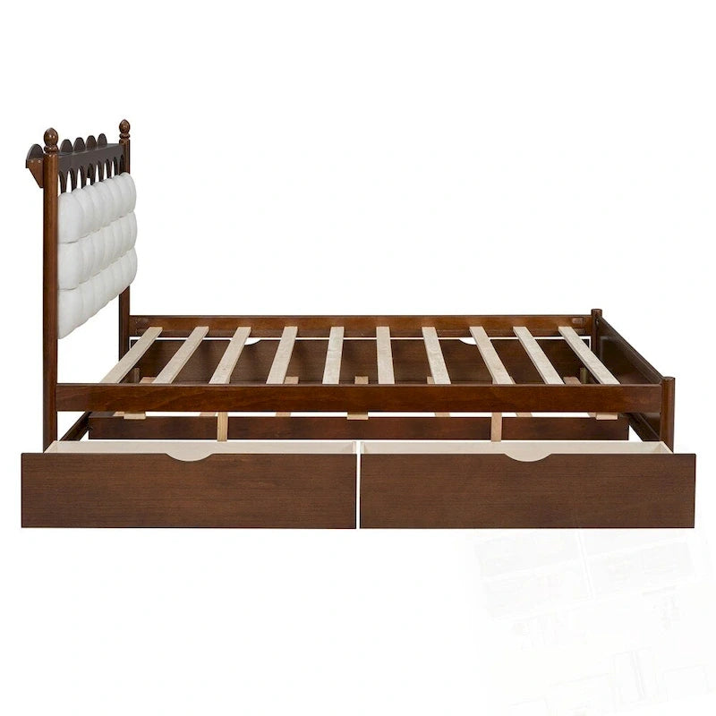 Lit plateforme de rangement en bois avec 2 grands tiroirs et lit gigogne