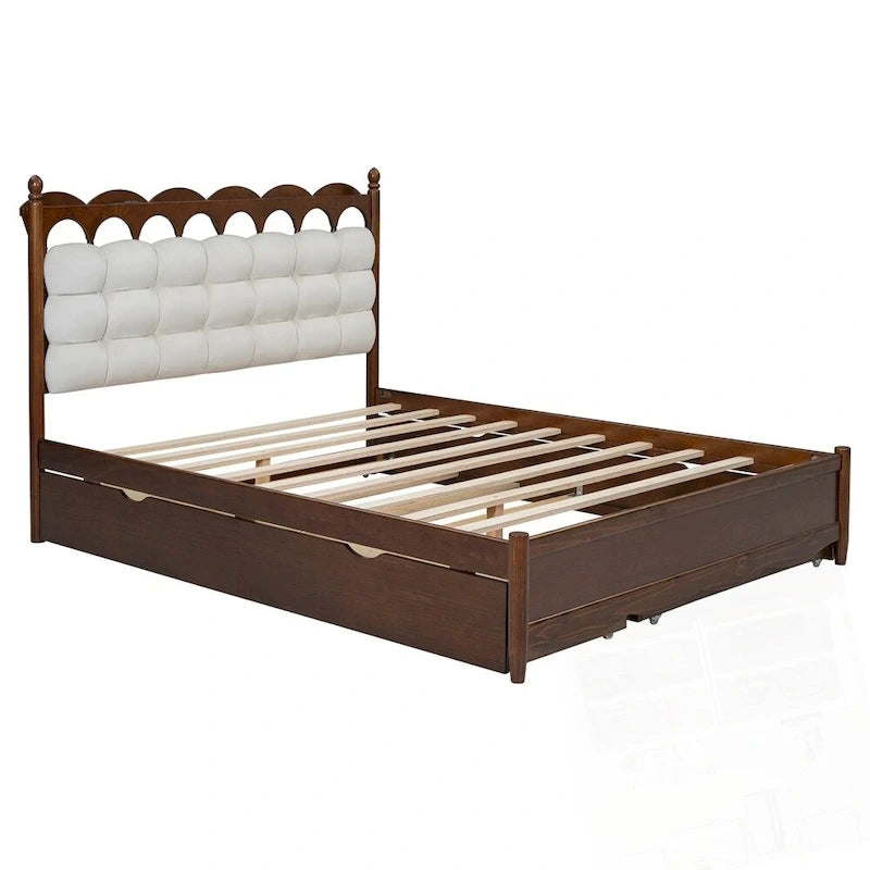 Lit plateforme de rangement en bois avec 2 grands tiroirs et lit gigogne