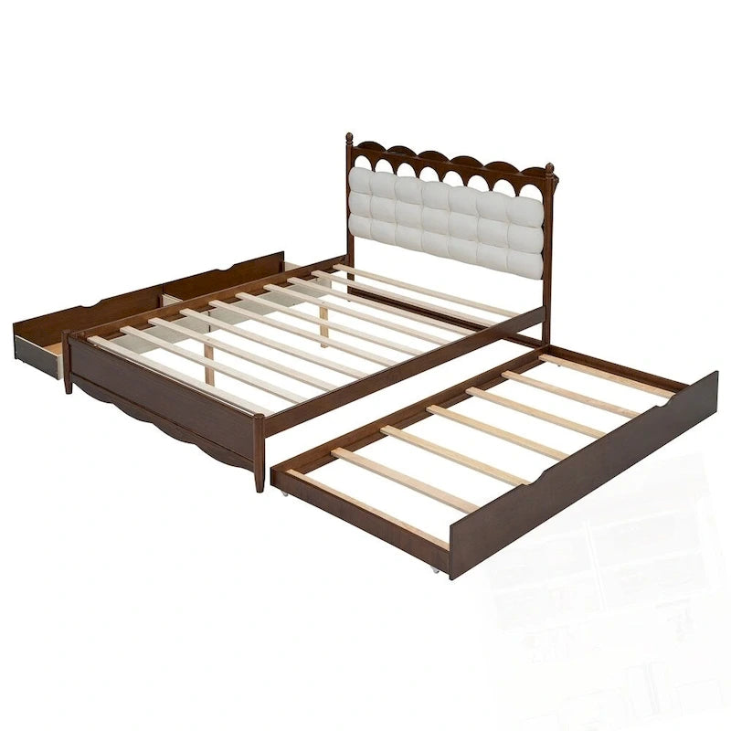 Lit plateforme de rangement en bois avec 2 grands tiroirs et lit gigogne