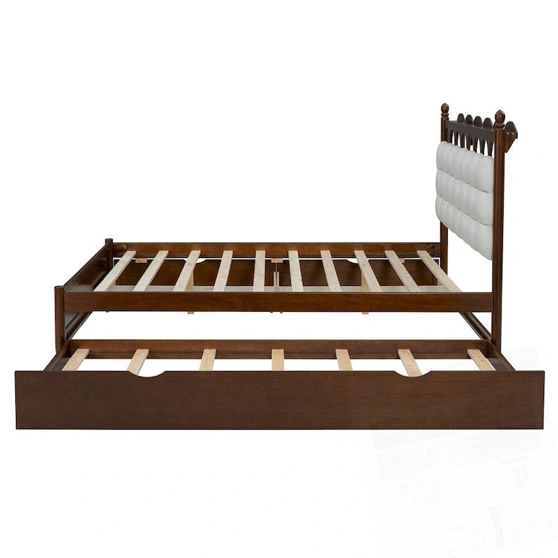 Lit plateforme de rangement en bois avec 2 grands tiroirs et lit gigogne