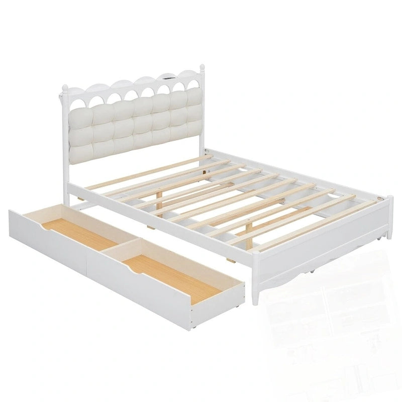 Lit plateforme de rangement en bois avec 2 grands tiroirs et lit gigogne