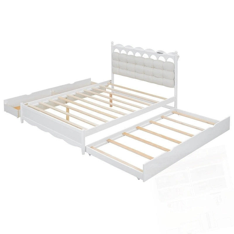 Lit plateforme de rangement en bois avec 2 grands tiroirs et lit gigogne