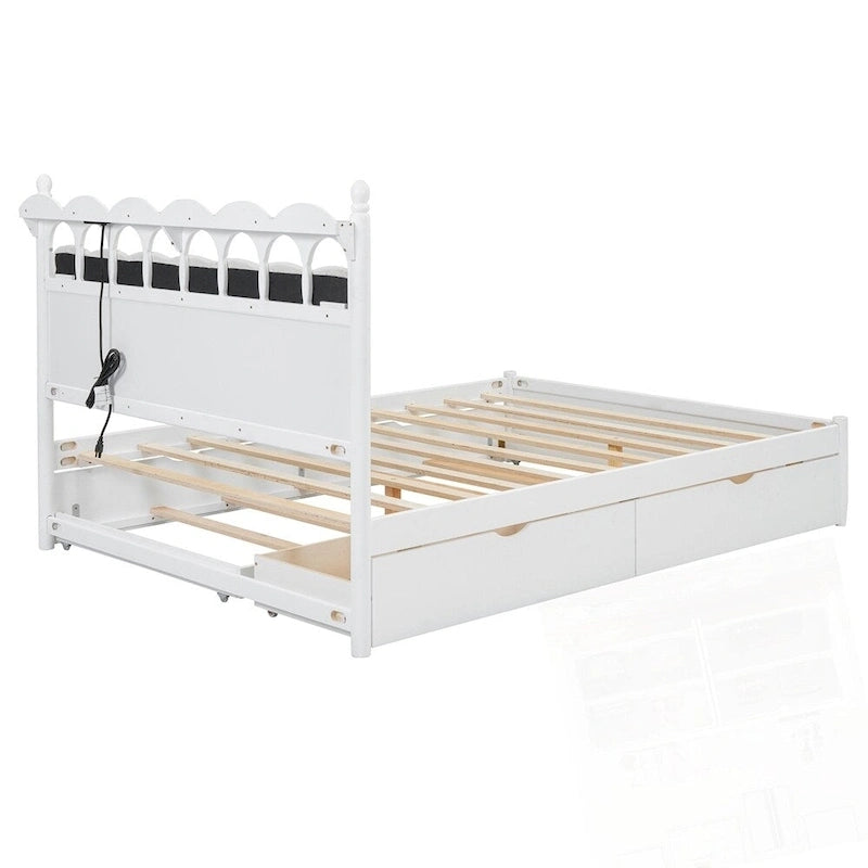 Lit plateforme de rangement en bois avec 2 grands tiroirs et lit gigogne