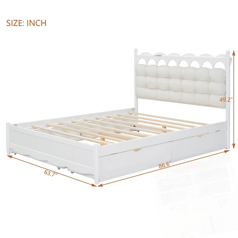 Lit plateforme de rangement en bois avec 2 grands tiroirs et lit gigogne