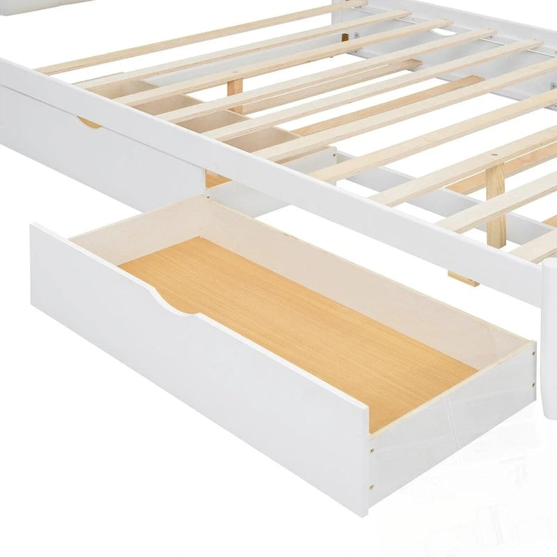 Lit plateforme de rangement en bois avec 2 grands tiroirs et lit gigogne