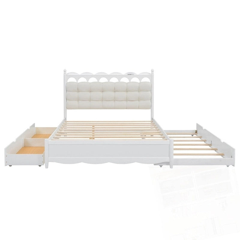 Lit plateforme de rangement en bois avec 2 grands tiroirs et lit gigogne