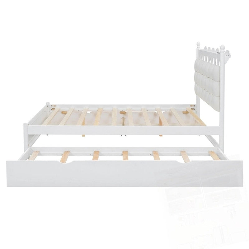 Lit plateforme de rangement en bois avec 2 grands tiroirs et lit gigogne