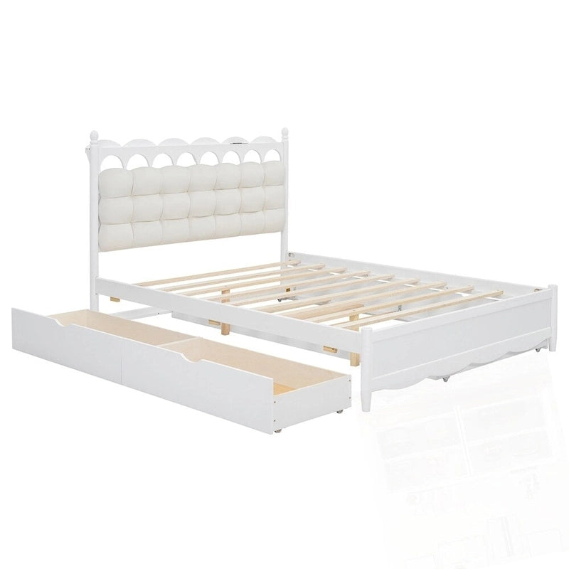 Lit plateforme de rangement en bois avec 2 grands tiroirs et lit gigogne