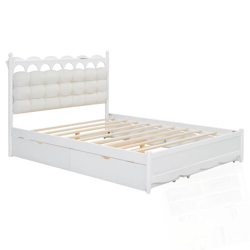 Lit plateforme de rangement en bois avec 2 grands tiroirs et lit gigogne