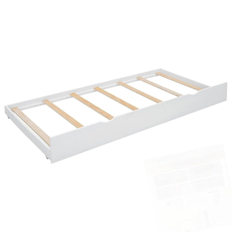 Lit plateforme de rangement en bois avec 2 grands tiroirs et lit gigogne