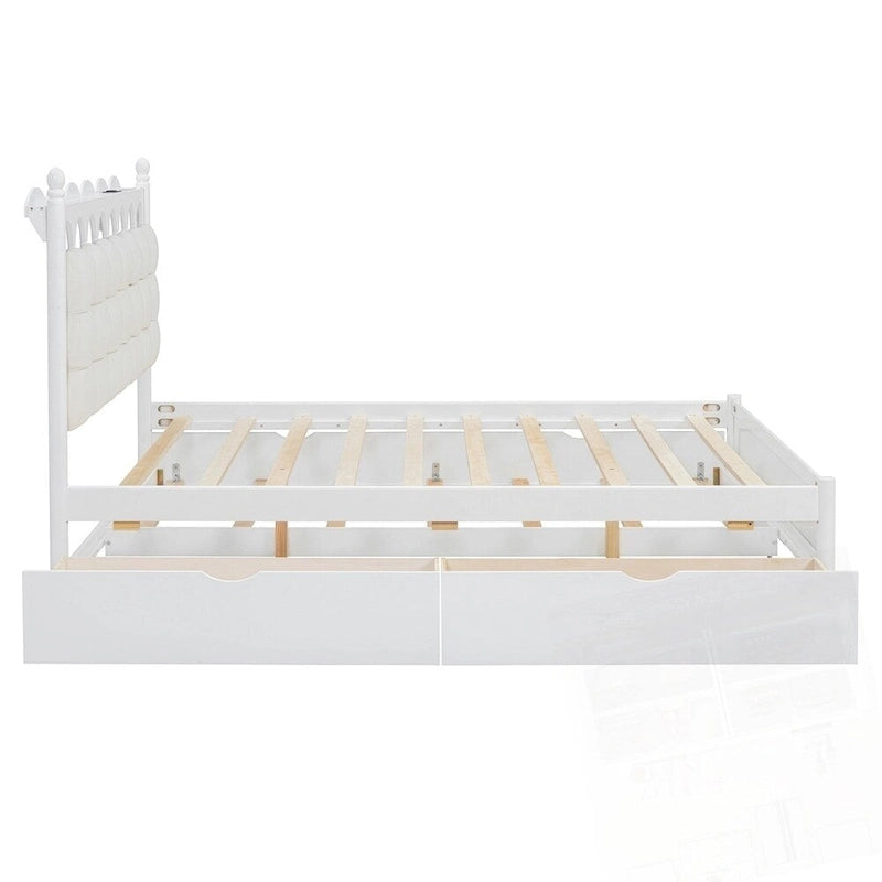 Lit plateforme de rangement en bois avec 2 grands tiroirs et lit gigogne