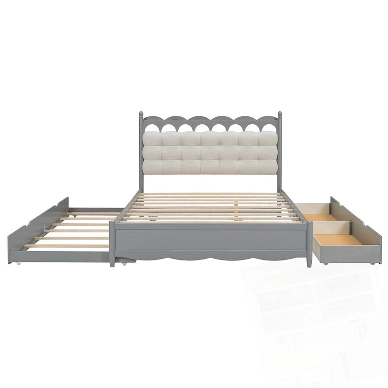 Lit plateforme de rangement en bois avec 2 grands tiroirs et lit gigogne