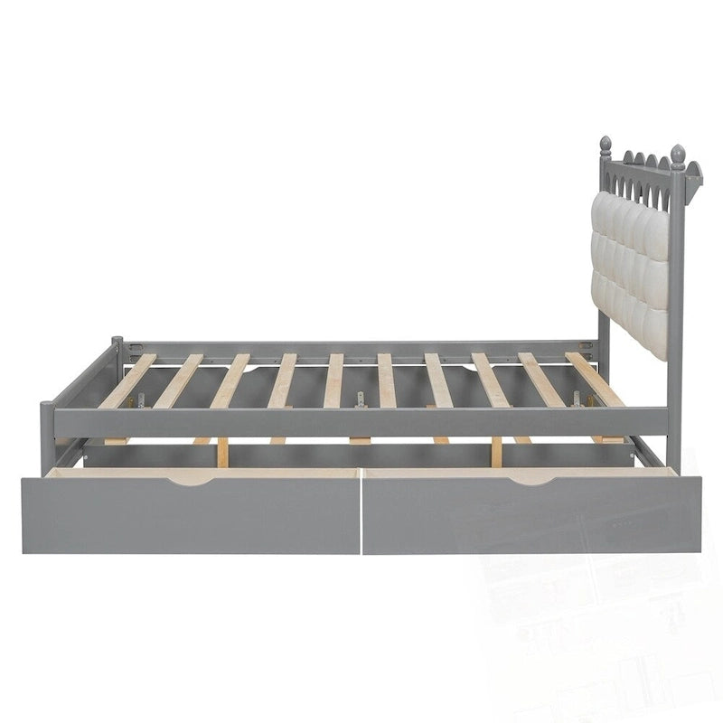 Lit plateforme de rangement en bois avec 2 grands tiroirs et lit gigogne