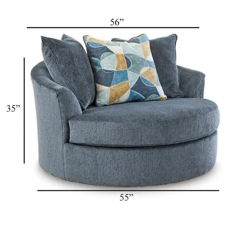 Fauteuil d'appoint pivotant rond surdimensionné, 142 cm, pivotant à 360°, bleu