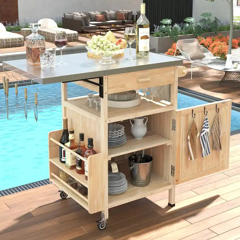 Chariot de barbecue d'extérieur de 102,8 cm avec plateau en acier inoxydable et abattant