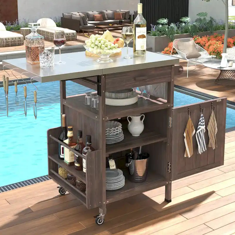 Chariot de barbecue d'extérieur de 102,8 cm avec plateau en acier inoxydable et abattant