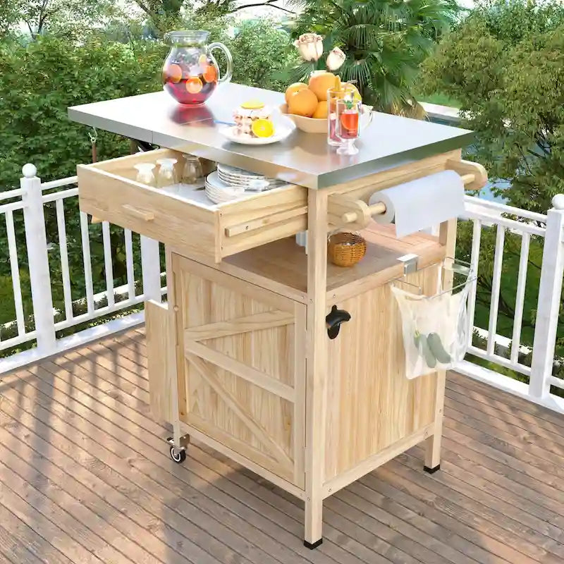 Chariot de barbecue d'extérieur de 102,8 cm avec plateau en acier inoxydable et abattant