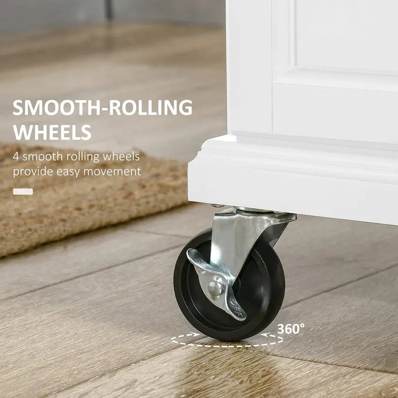 Îlot de cuisine sur roulettes avec comptoir en acier inoxydable, tiroir, porte-serviettes et porte-épices