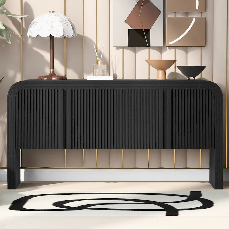 Bahut de rangement avec 4 portes rayées et étagères réglables
