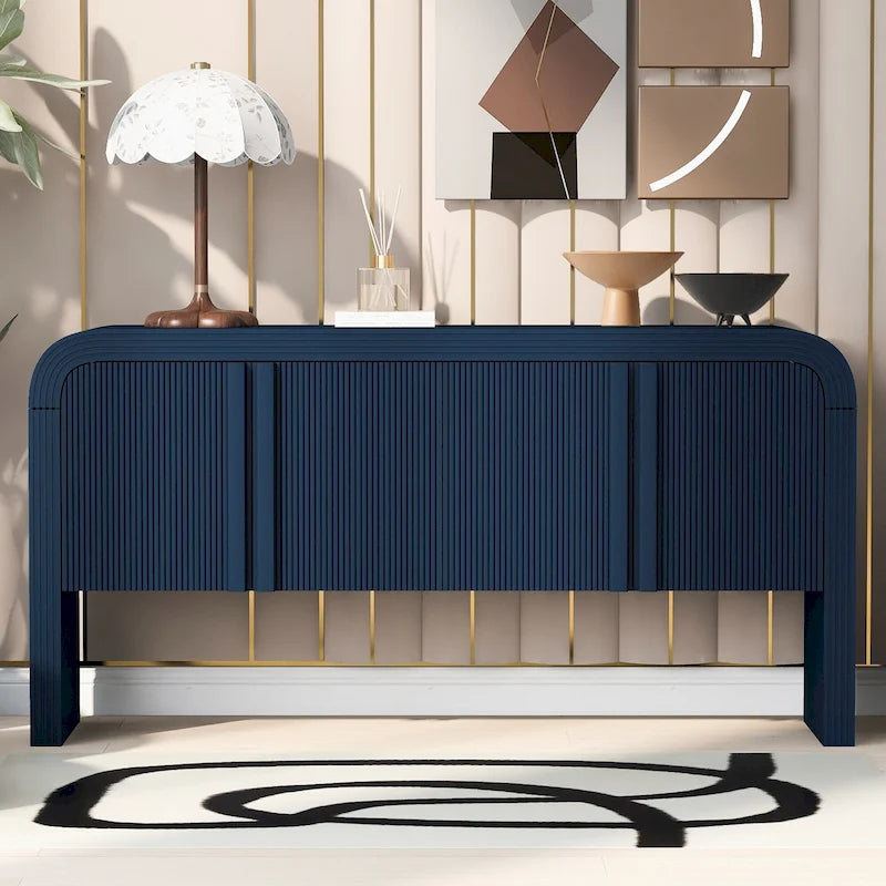 Bahut de rangement avec 4 portes rayées et étagères réglables