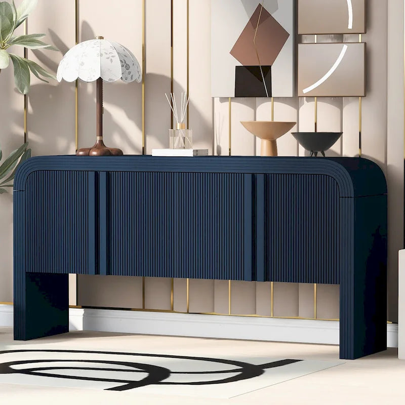 Bahut de rangement avec 4 portes rayées et étagères réglables