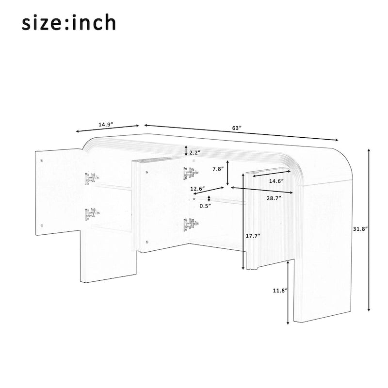 Bahut de rangement avec 4 portes rayées et étagères réglables