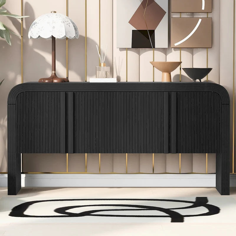 Bahut de rangement avec 4 portes rayées et étagères réglables