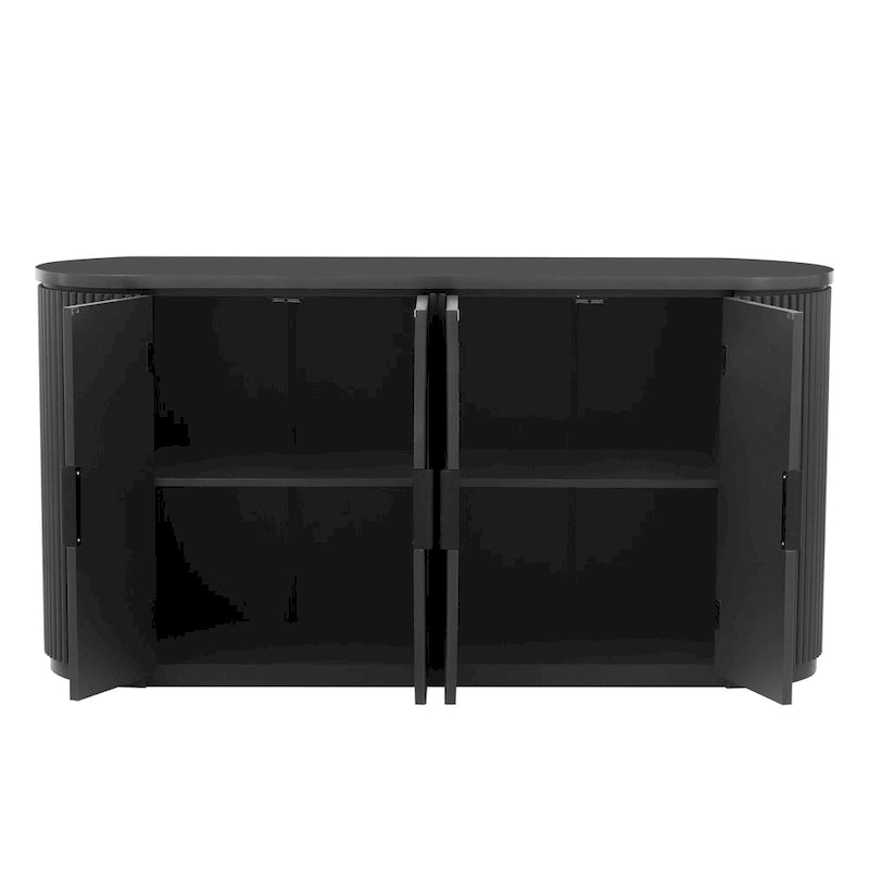 Meuble d'appoint avec portes à rayures verticales et poignées en métal, buffet de rangement avec étagères réglables