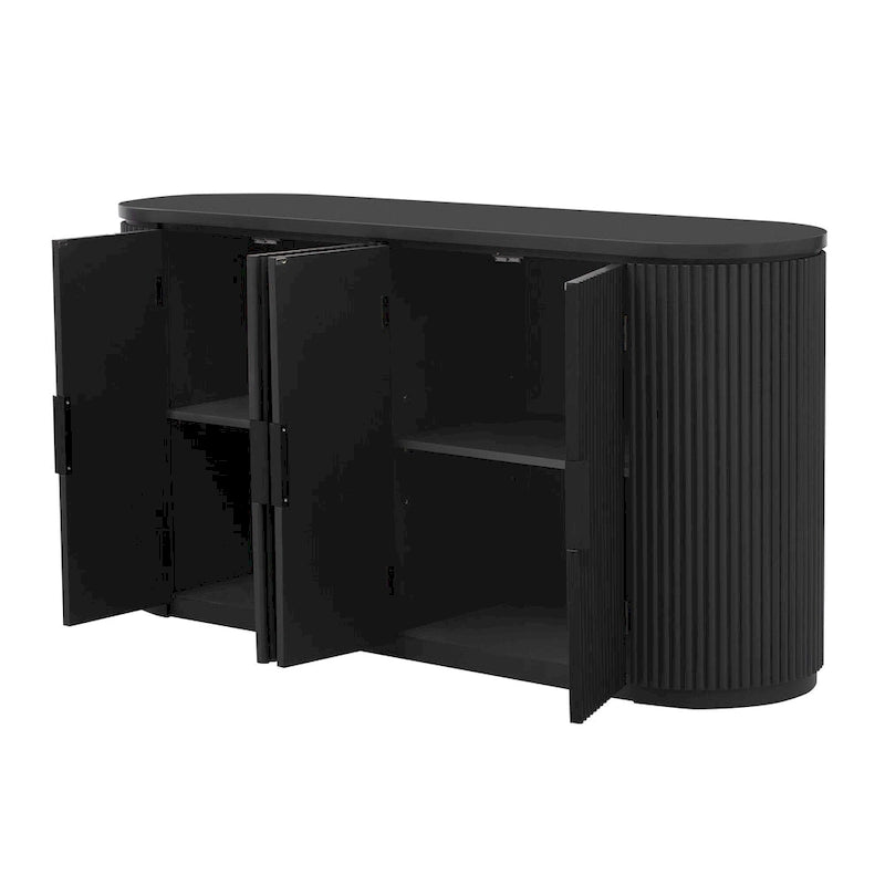 Meuble d'appoint avec portes à rayures verticales et poignées en métal, buffet de rangement avec étagères réglables