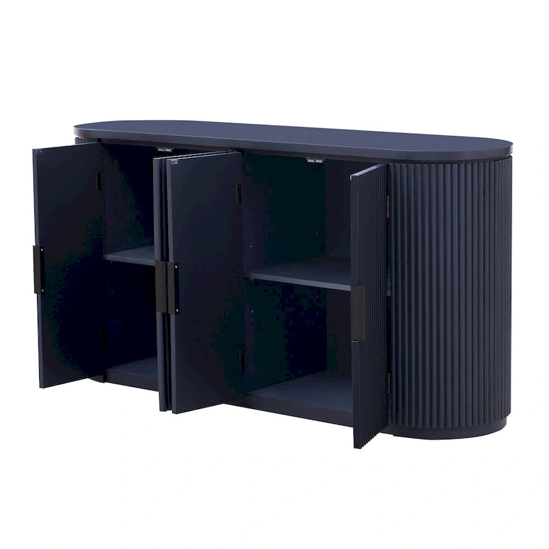 Meuble d'appoint avec portes à rayures verticales et poignées en métal, buffet de rangement avec étagères réglables