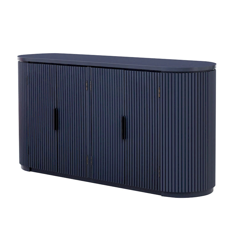 Meuble d'appoint avec portes à rayures verticales et poignées en métal, buffet de rangement avec étagères réglables